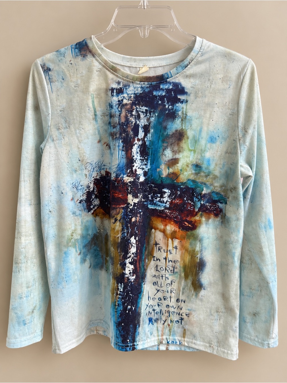 Light Blue Long Sleeve Graphic Cross Tee